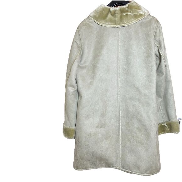 Vintage DENIM & CO Coat Faux Suede Fur Shawl Collar Pockets Button Women M Beige - Picture 2 of 11